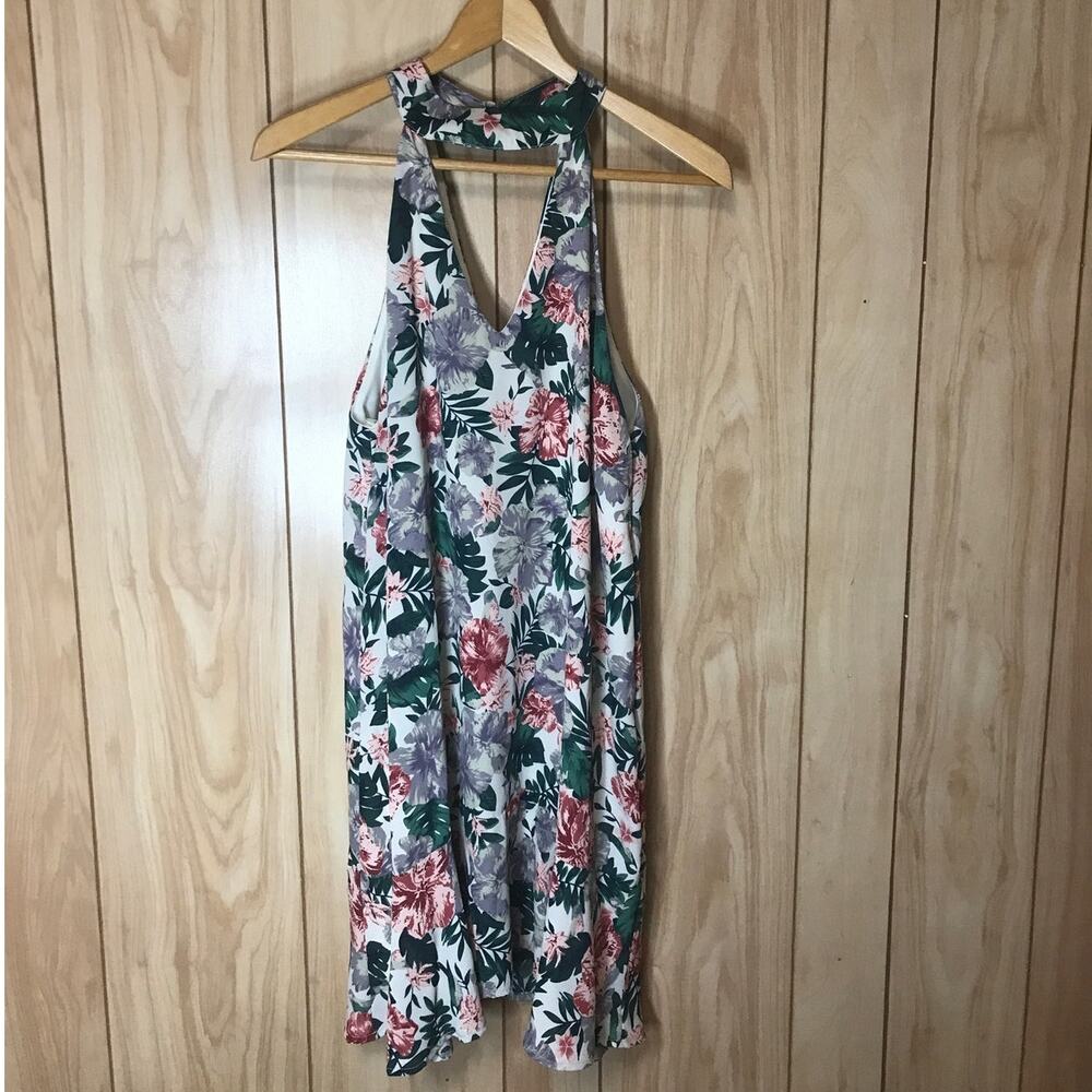 Peach Love California Boho Y2K Floral Choker Style Halter Shift Mini Dress M